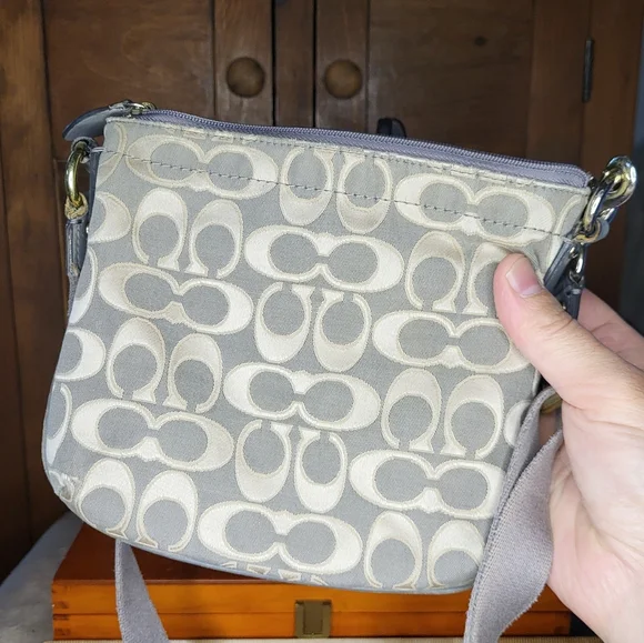 Coach Beige and Gray Signature Crossbody Bag - Picture 10 of 13
